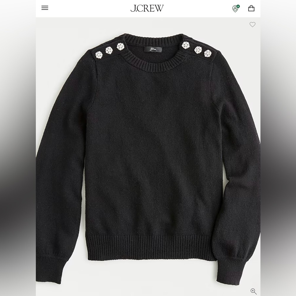 NWT - J.Crew Black Sweater with Jewel Shoulder Accents